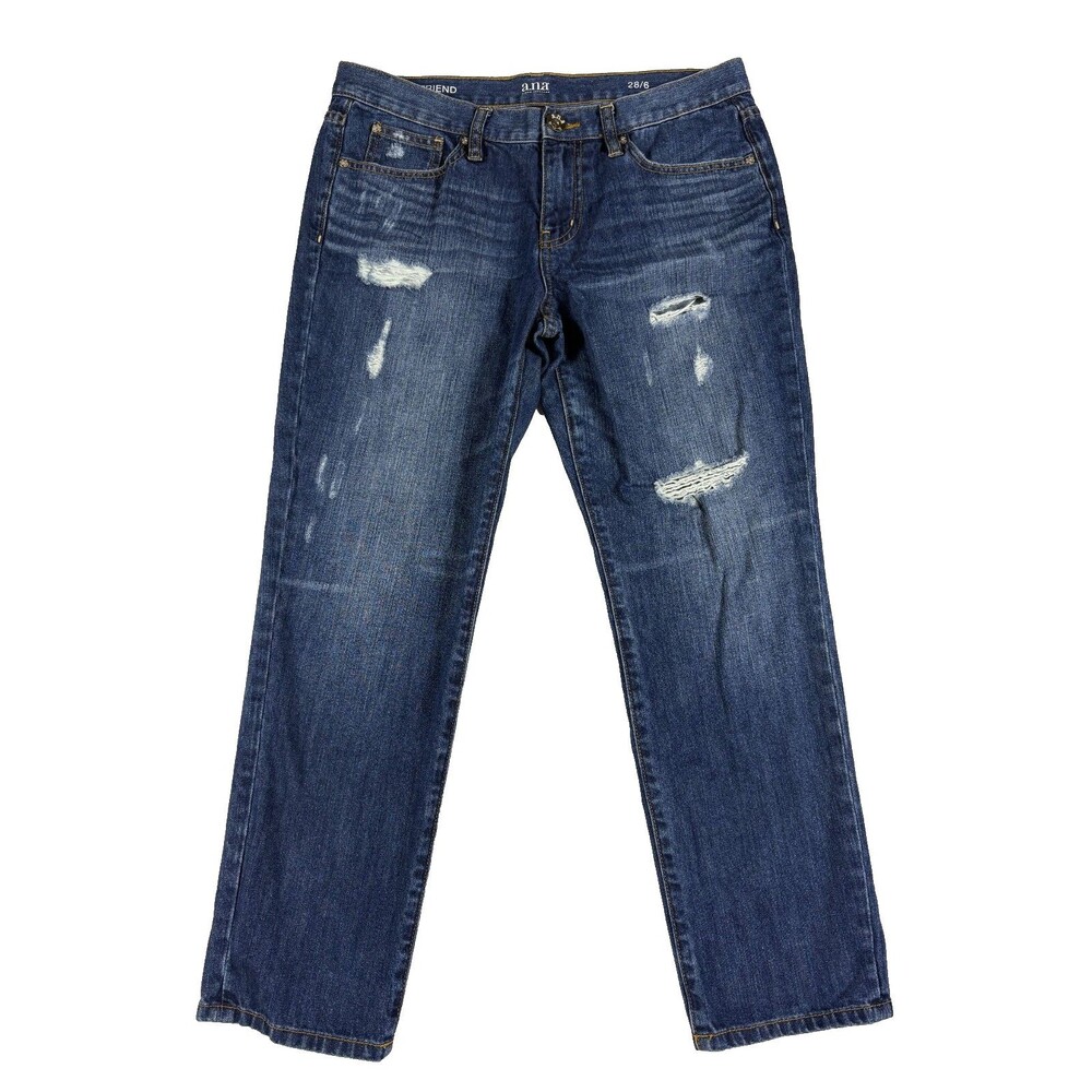 A.n.a Women's Size 28/6 Blue Boyfriend Distressed Dark Wash Stretch Denim Jeans